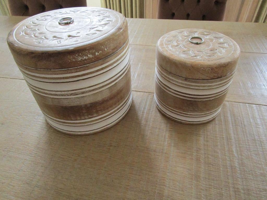 2 houten opberg / sier potjes, Ophalen of Verzenden, Nieuw, Bruin, Hout