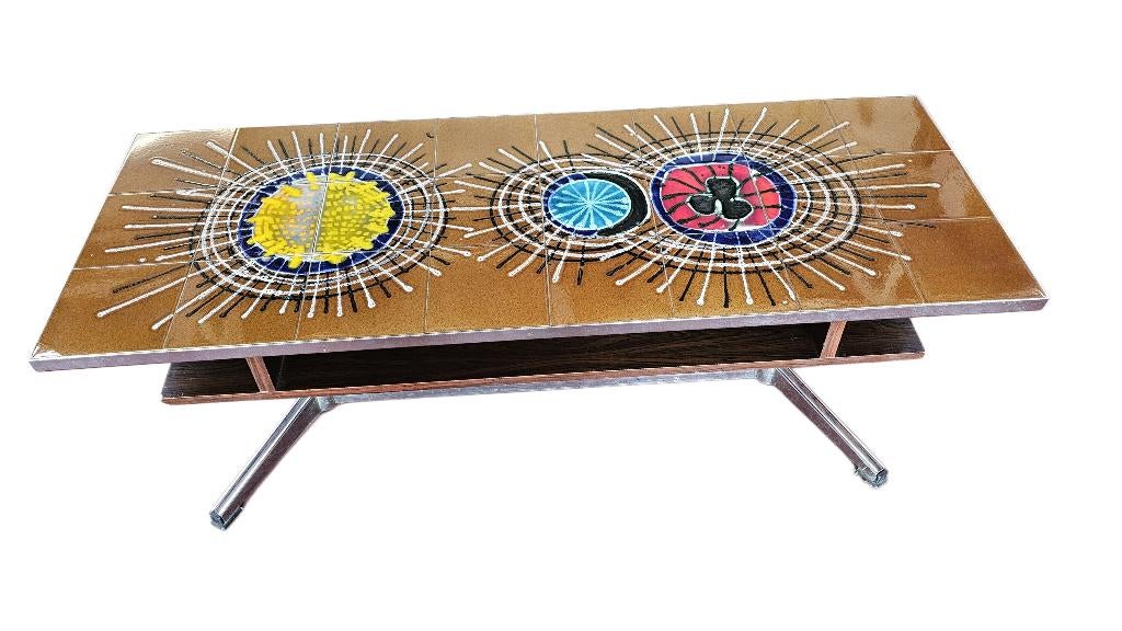 Vintage salontafel met keramiek jaren '60, Huis en Inrichting, Ophalen, Gebruikt