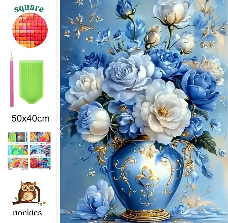 N 26 Diamond Painting fleurs bleues 50x40cm (carré), Hobby & Loisirs créatifs, Neuf, Bleu, Autocollant, Diamond painting