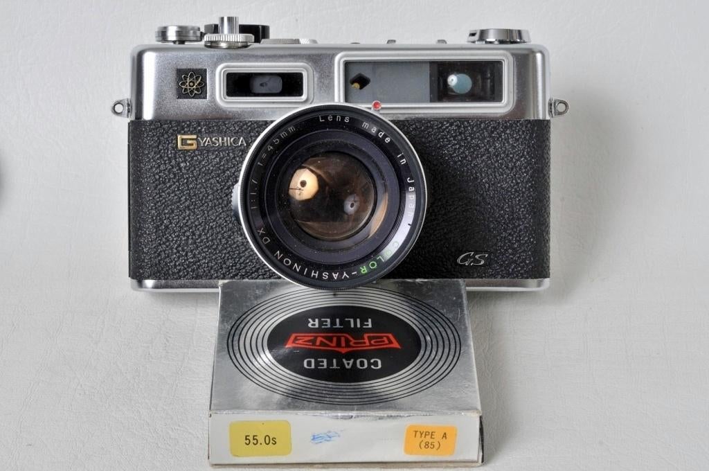 Yashica Electro 35 GS + filter enz... Analoge camera., Ophalen of Verzenden, Gebruikt