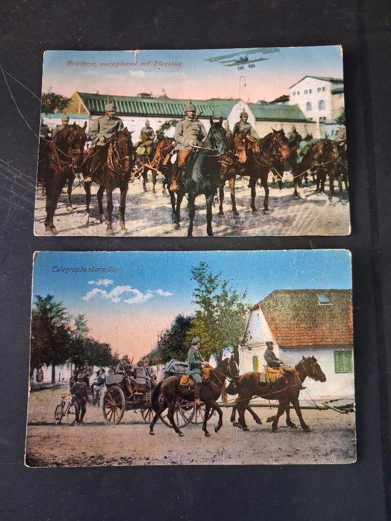 2 oude postkaarten jaar 1915, Verzamelen, Ophalen of Verzenden, Landmacht, Lintje, Medaille of Wings