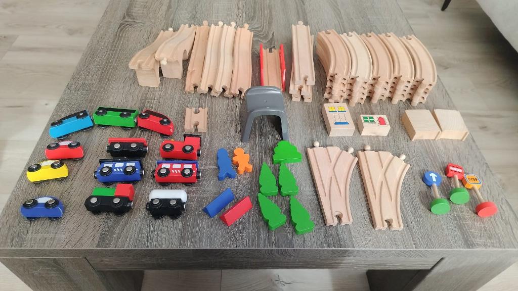 houten treinset, Kinderen en Baby's, Speelgoed | Houten speelgoed, Ophalen, Gebruikt, Duw- of Trekspeelgoed