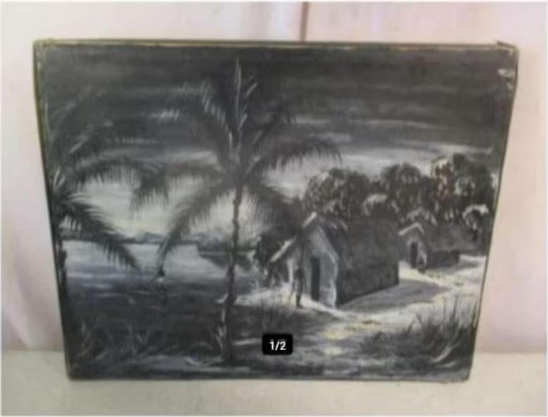 Mooi Geschilderd Werk 'Afrikaans Dorpje bij Nacht' - 57x47, Antiek en Kunst, Kunst | Schilderijen | Klassiek, Ophalen of Verzenden