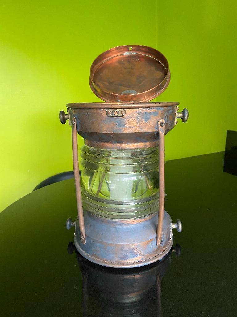 oude koperen scheepslamp + scheepsthermometer, Ophalen, Gebruikt, Overige typen