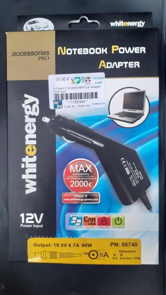 Chargeur 12v 90w prise allume-cigare notebook SONY série VGN, Enlèvement ou Envoi, Neuf, Whitenergy