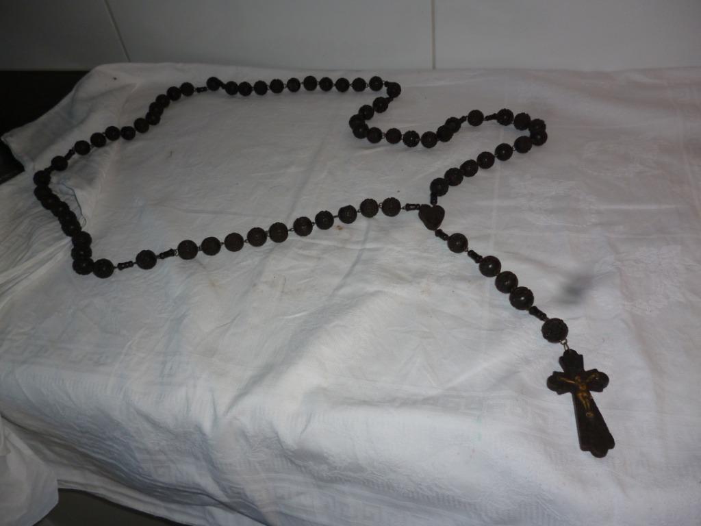 Grote maxi gedecoreerde paternoster religie houten bollen, Ophalen of Verzenden