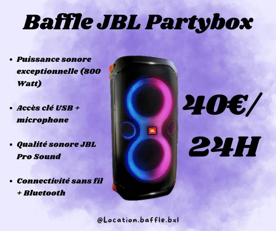 JBL PartyBox 710 verhuur + 2 microfoons/Feesten en bedrijven, Ophalen, JBL, Nieuw, 120 watt of meer