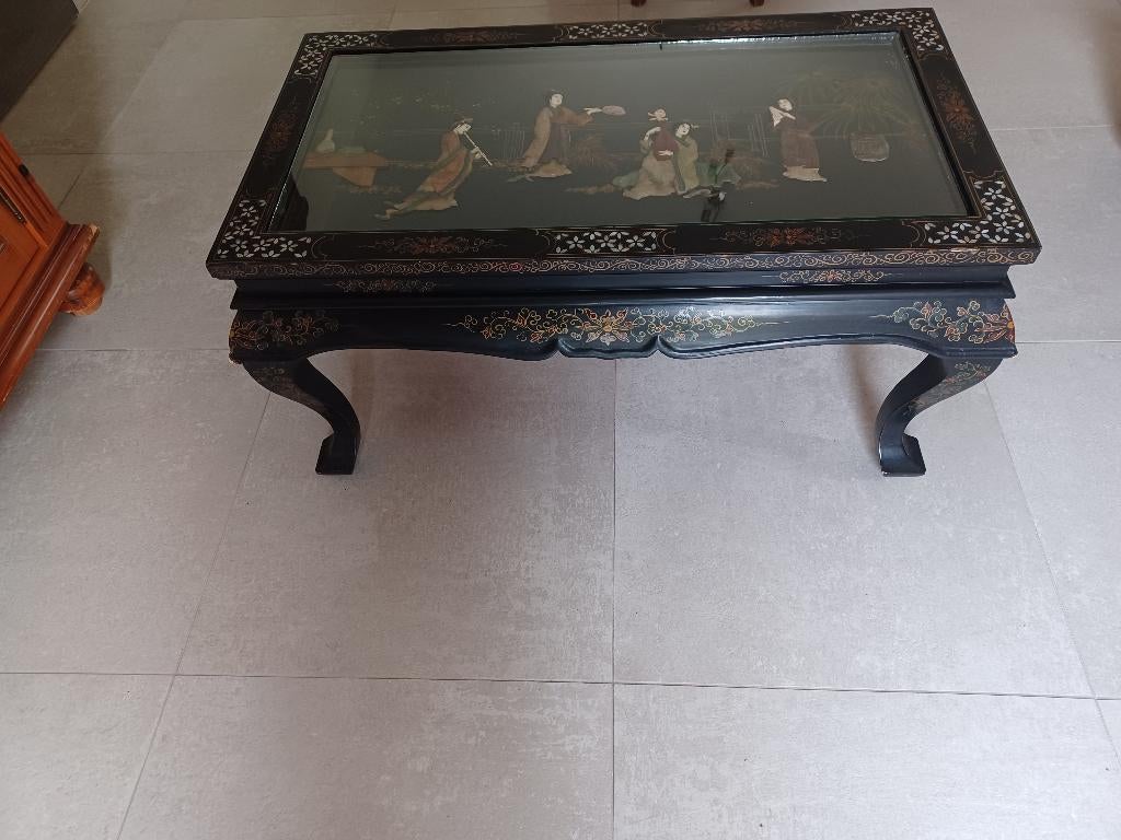 Table salon Japonaise ancienne avec figurines en nacre, Moins de 50 cm, 50 à 100 cm, Enlèvement, Utilisé