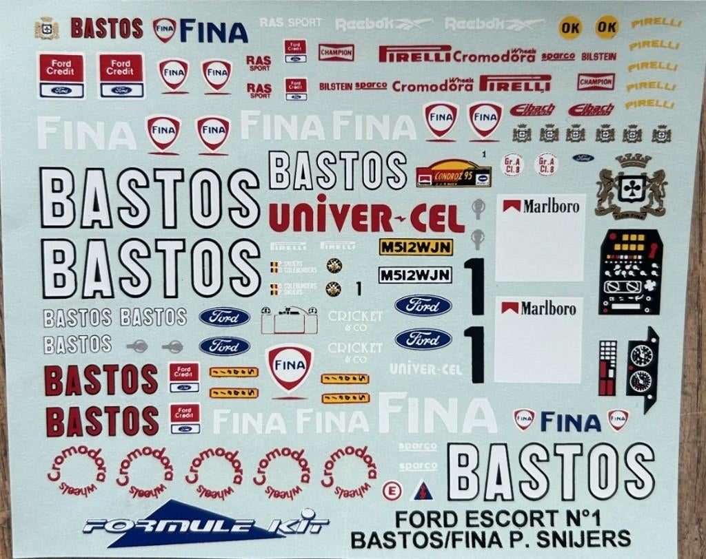 Decals BASTOS Ford Escort RS Cosworth P Snijers 1:24, Overige merken, Auto, Groter dan 1:32, Nieuw