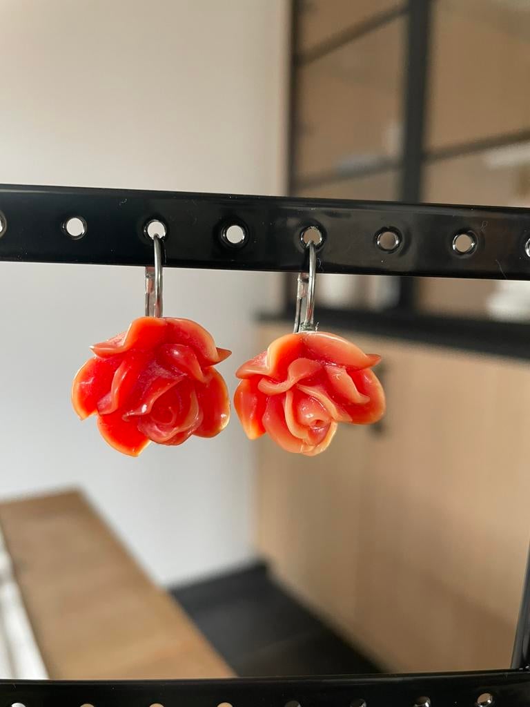 Oorbellen met rozen, Bijoux, Sacs & Beauté, Boucles d'oreilles, Enlèvement ou Envoi, Utilisé, Autres matériaux, Orange