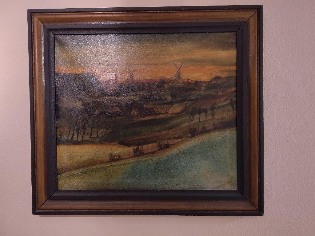 Gerestaureerd schilderij: zicht ZWEVEGEM (met de 2 molens), Ophalen