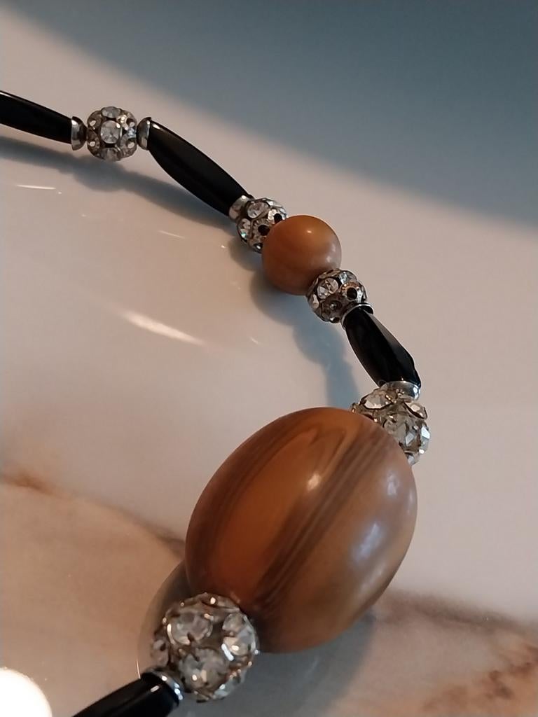 COLLIER ANCIEN ORIGINAL YSL DES ANNÉES 50/60, Bijoux, Sacs & Beauté, Colliers, Enlèvement ou Envoi, Comme neuf, Brun, Autres matériaux