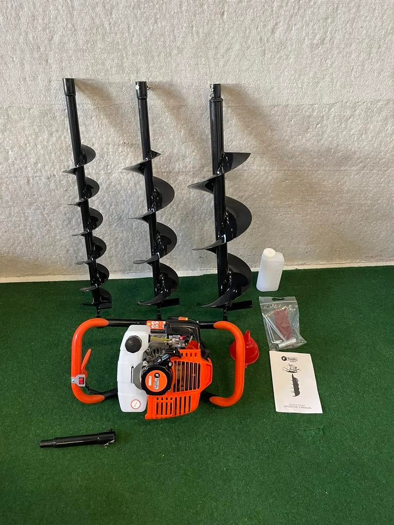 Nieuwe benzine grondboor met 3 boren en verlengstuk, Ophalen, Nieuw, Grondboor