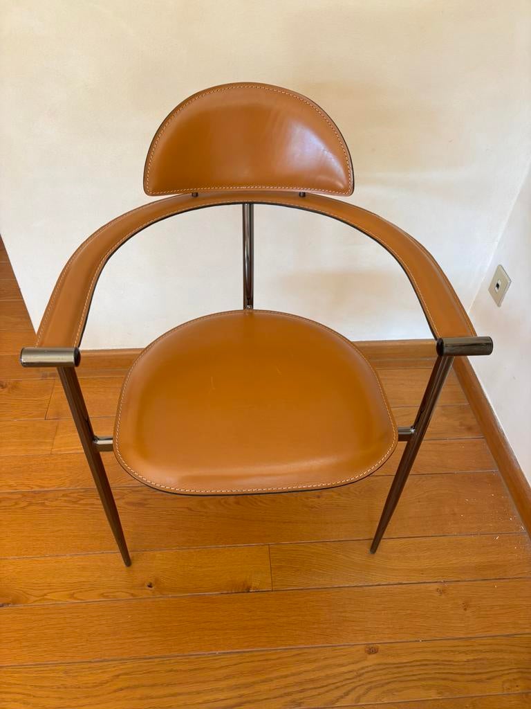 Set 6 stoelen vintage Italiaans design Arrben cognac leer, Maison & Meubles, Chaises, Vintage '80s, Brun, Enlèvement, Utilisé