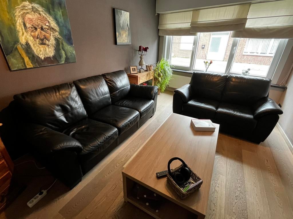 3-zit + 2-zit lederen salon, Enlèvement, Comme neuf