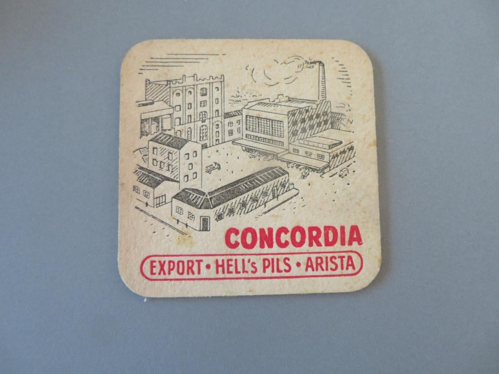 oud bierviltje Concordia Export Hell's Pils Arista, Ophalen of Verzenden, Zo goed als nieuw, Viltje(s), Overige merken