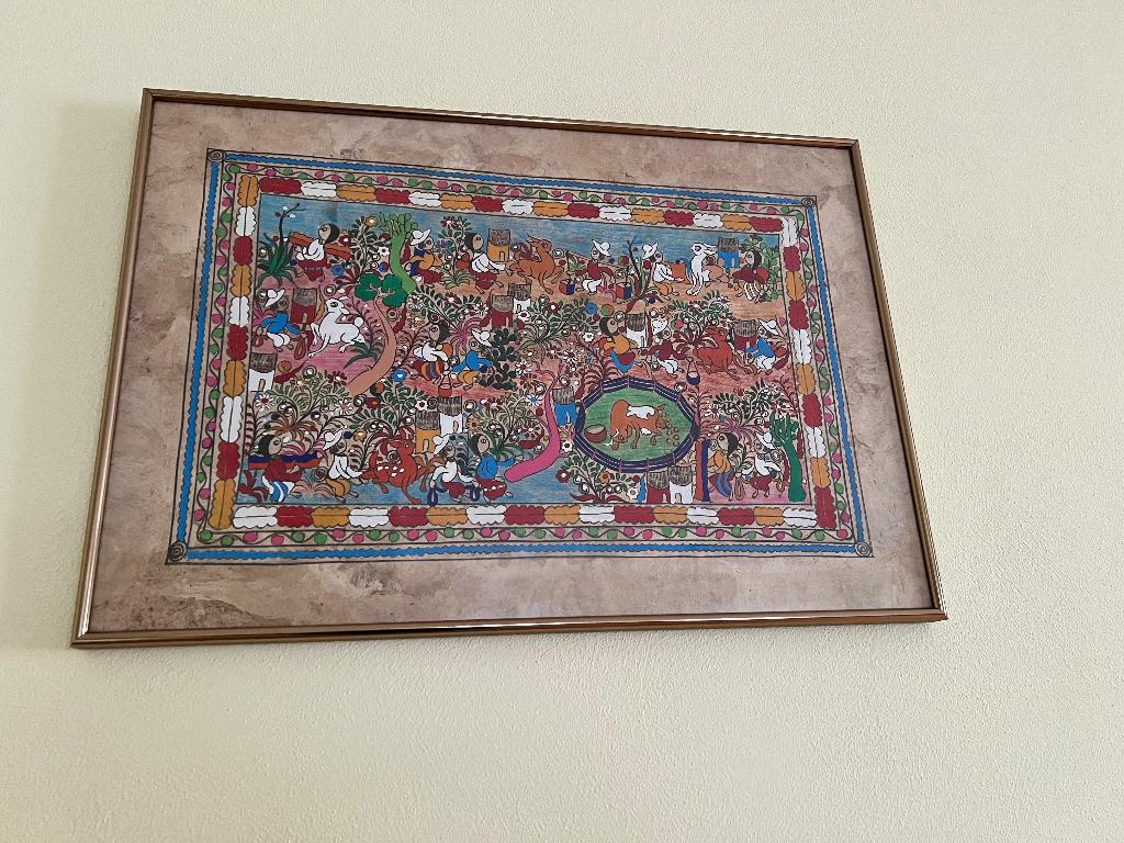 Kleurig schilderijtje uit Mexico met gouden kadertje, Ophalen