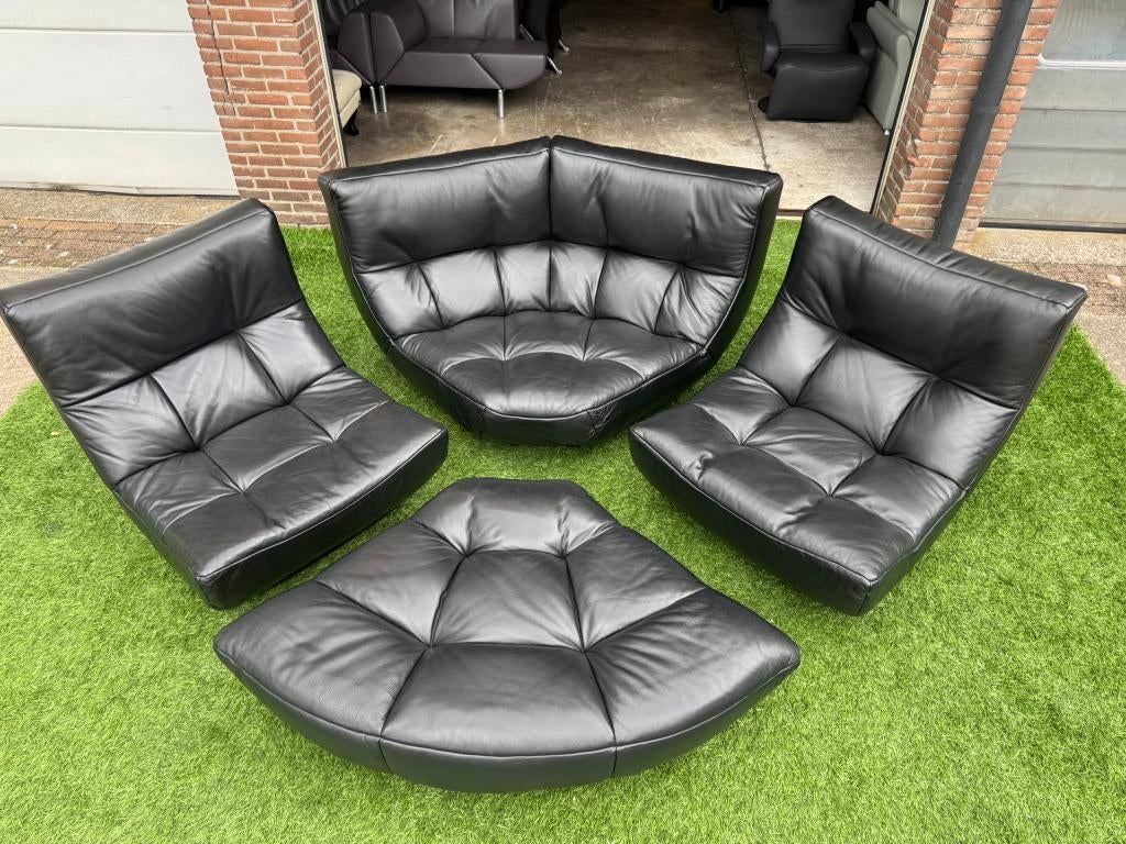 Chateau Dax Silhouette modulaire banken/fauteuils zwart leer, Huis en Inrichting, Fauteuils, Zo goed als nieuw, Hout, Leer, Stof