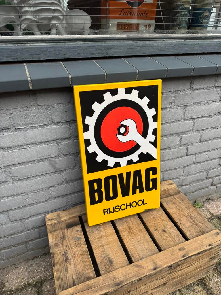BOVAG Rijschool emaille reclamebord, Verzamelen, Ophalen of Verzenden, Gebruikt, Reclamebord