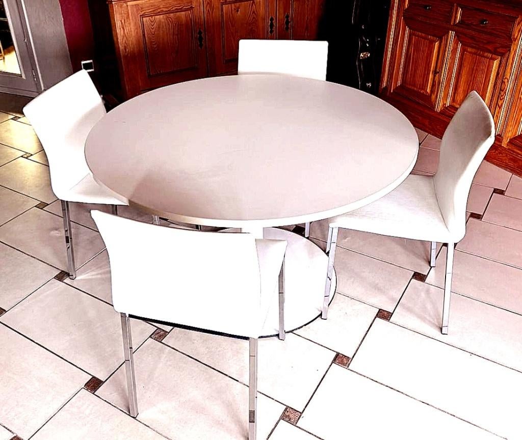 Ronde tafel met 4 stoelen, Huis en Inrichting, Tafels | Eettafels, Ophalen, Rond, Zo goed als nieuw, Modern