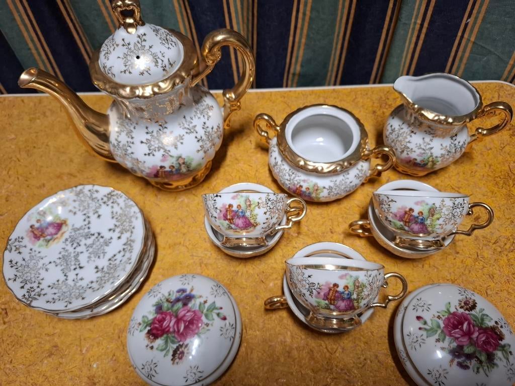 Antieke porseleinen theeset voor 6, Antiek en Kunst, Ophalen