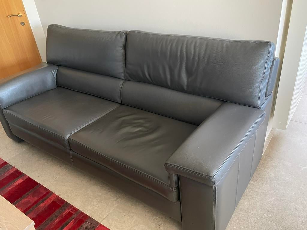 Lederen salon 3zit+2zit+1zit+poef, Leer, Zo goed als nieuw, Rechte bank, Ophalen