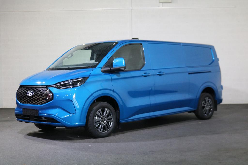 Ford E-Transit Custom 340 L2 H1 Limited 65 kWh 218pk 2x schu, Auto's, Bestelwagens en Lichte vracht, Automaat, Blauw, Elektrisch