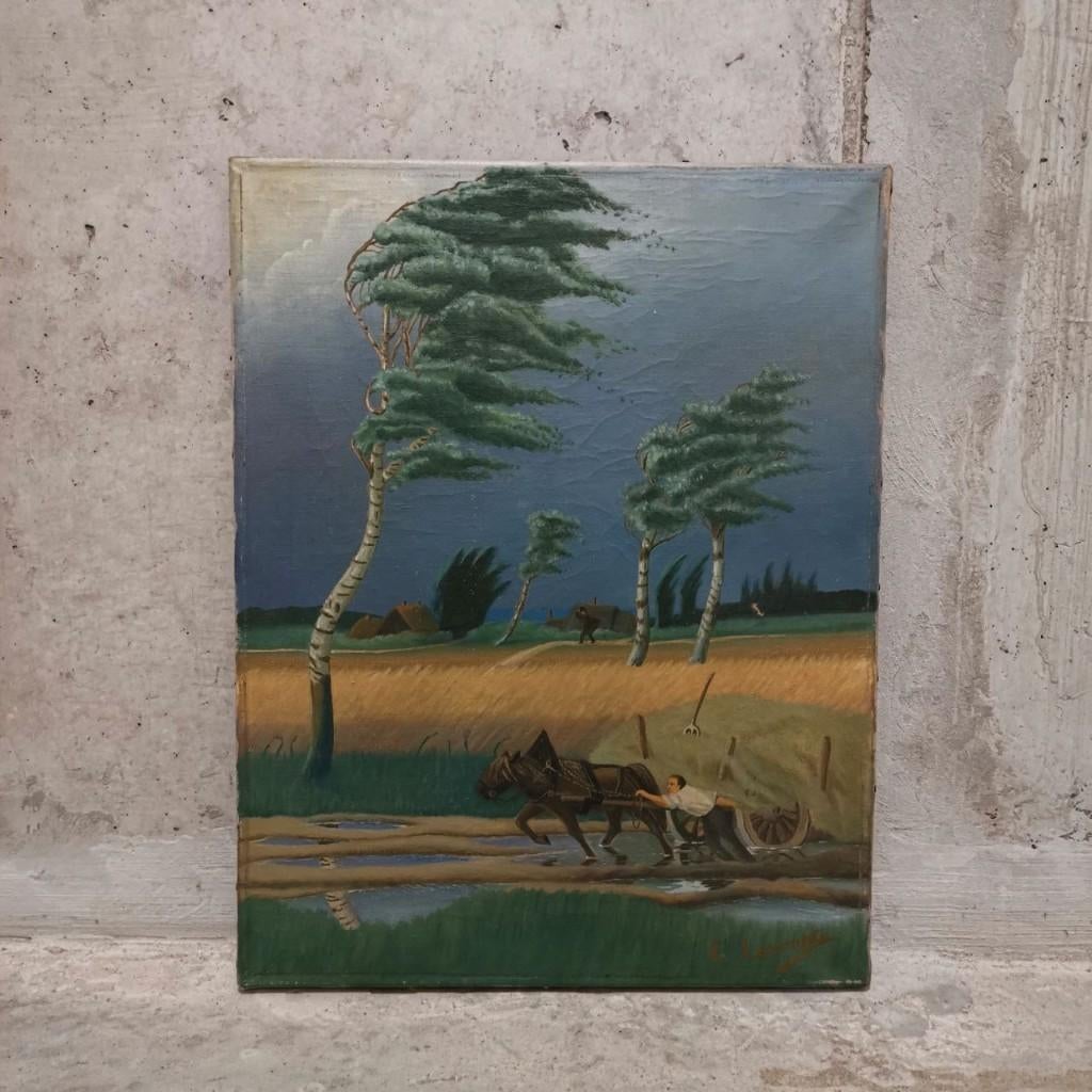 Charrette au champ (1930) — E. Lecompte (pseud. Magritte ?), Enlèvement