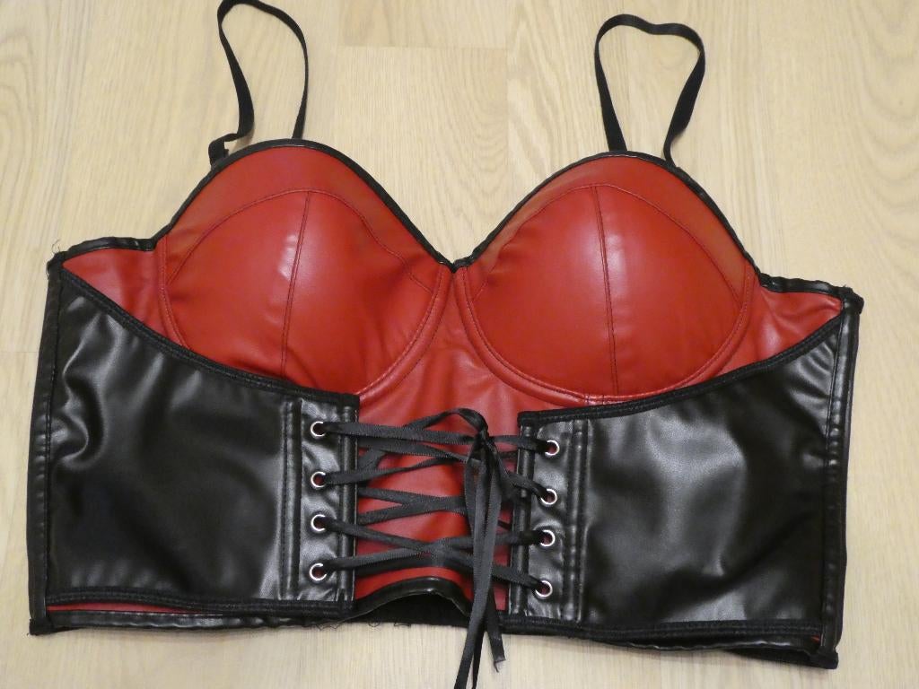 Corset Top Faux Leather Rood En Zwart, Kleding | Dames, Ondergoed en Lingerie, Ophalen of Verzenden, Rood, Body of Korset