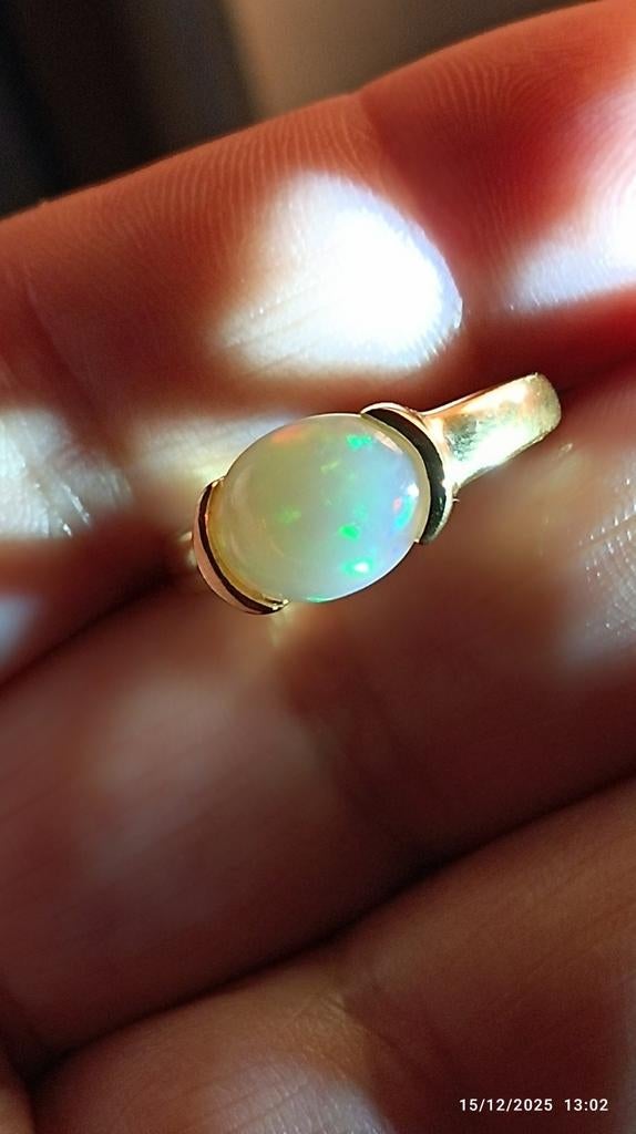 Magnifique bague en argent massif plaqué or avec grande opal, Bijoux, Sacs & Beauté, Bagues, Neuf, 17 à 18, Argent, Jaune