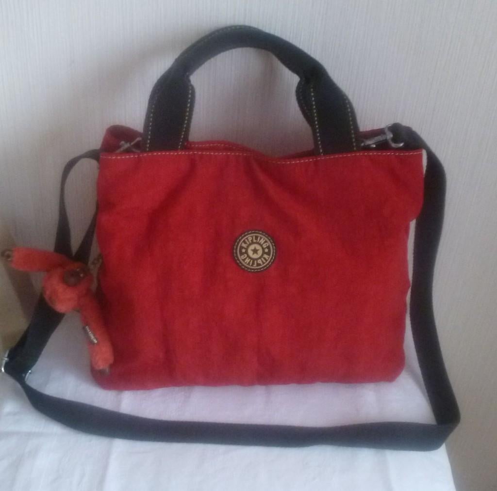 Kipling handtas en rode band 3 grote zakken + aap, Ophalen of Verzenden, Gebruikt, Rood, Kipling