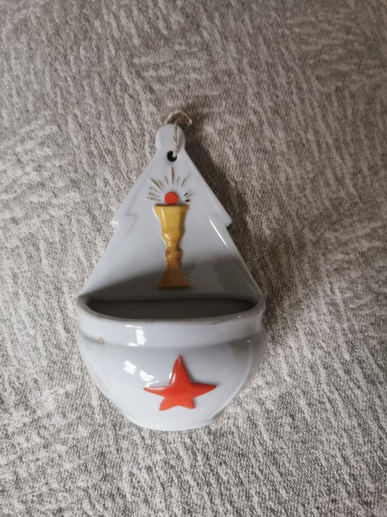 Heel oud wijwater vatje in porselein, Antiek en Kunst, Antiek | Religieuze voorwerpen, Ophalen of Verzenden