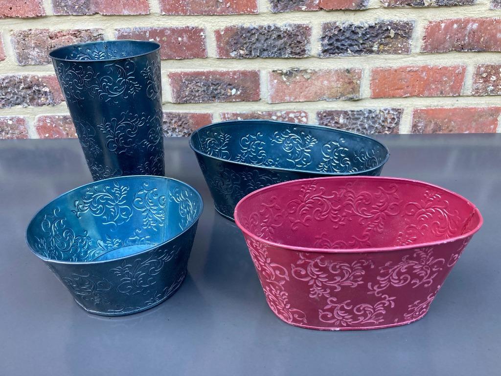 4 soorten Zinken potjes met embossed dessin. Grote voorraad, Ophalen, Nieuw