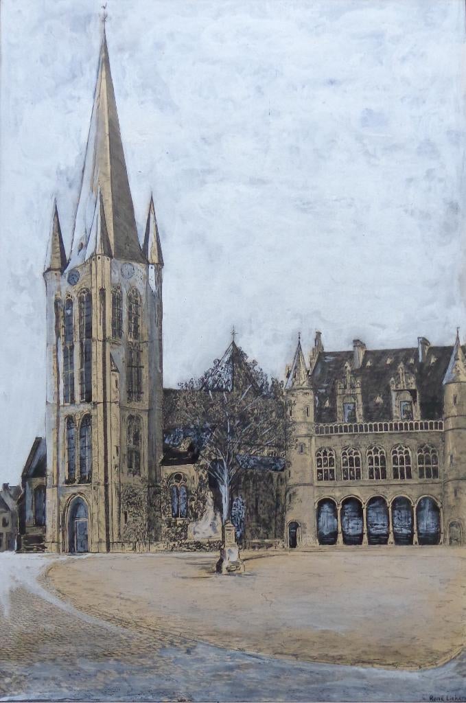 RENE LIEKENS / ONZE-LIEVE-VROUW WAVER / ORIGINEEL / 54x36cm, Antiek en Kunst, Kunst | Tekeningen en Fotografie, Ophalen of Verzenden