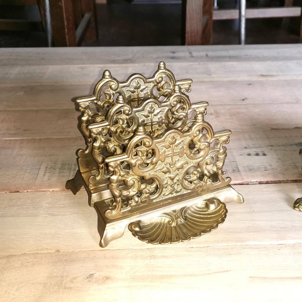 Ensemble de bureau en cuivre antique - porte-lettres - boîte, Antiquités & Art, Enlèvement ou Envoi