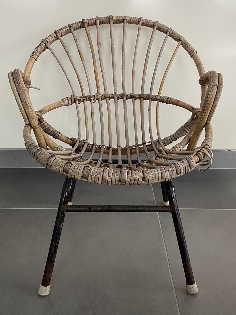 Rohé Noordwolde kinderstoel in rotan en metaal, Ophalen, Gebruikt, Stoel(en)