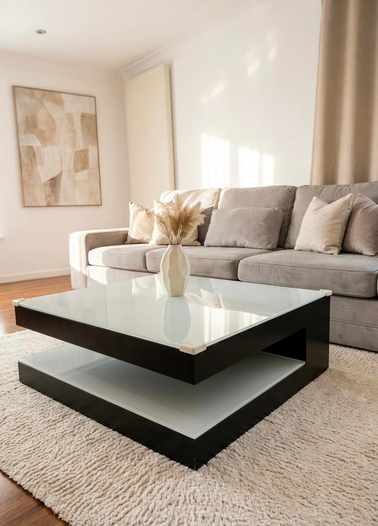 Prachtige Moderne Design Salontafel – Hoogglans & Glas, Huis en Inrichting, Ophalen, Zo goed als nieuw, Glas