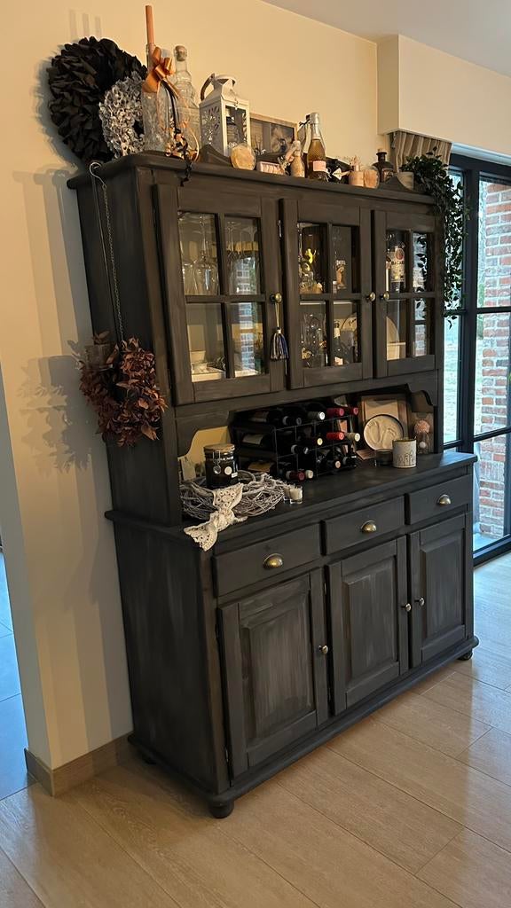 Stijlvolle landelijke buffetkast / vitrinekast, Ophalen, Zo goed als nieuw, Met lade(s)