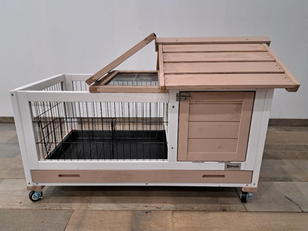 Clapier lapin Intérieur/Extérieur sur roulettes 95 cm, Lapin, 75 à 110 cm, Comme neuf, Enlèvement