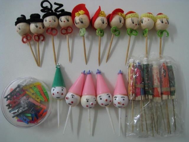 Vintage collectie taartprikkers, parasols, taartversiering, Ophalen