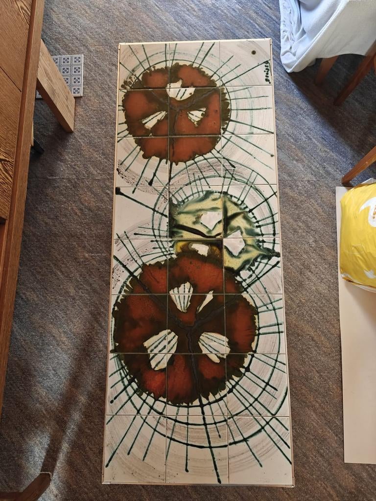 vintage jaren 70 keramische tegel salontafel / retro, Huis en Inrichting, Tafels | Salontafels, Ophalen, Gebruikt, Rechthoekig
