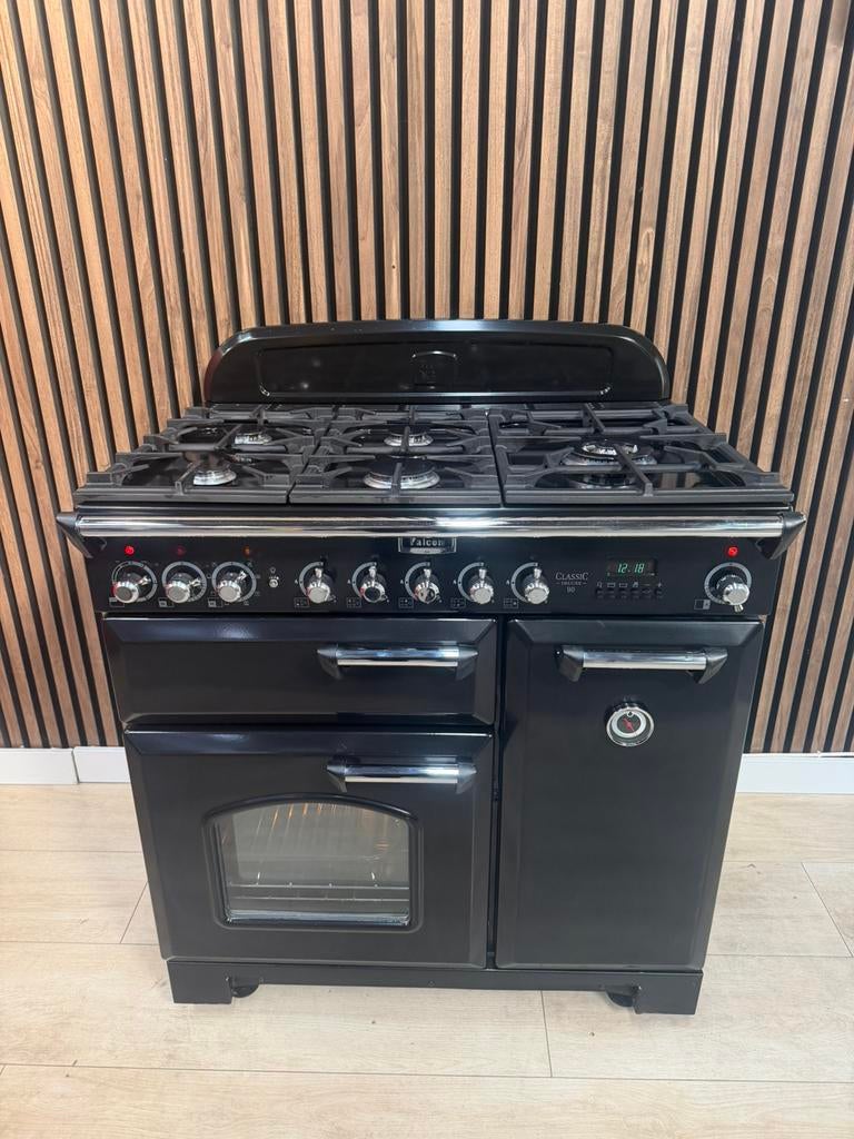 Mooie zwarte Falcon De Luxe Fornuis 90 cm (Gratis bezorgen), Elektronische apparatuur, Ovens, Hete lucht, 60 cm of meer, Ophalen of Verzenden