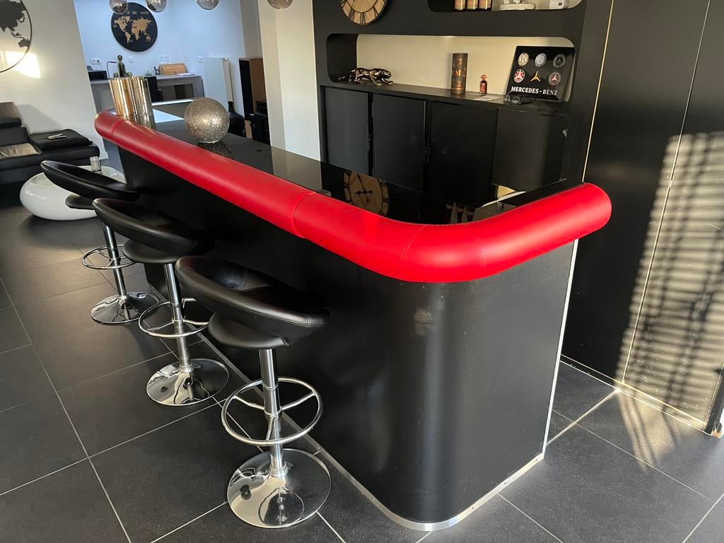 Luxe moderne thuisbar + barkrukken -zwart met rode afwerking, Huis en Inrichting, Barren, Ophalen, Zo goed als nieuw