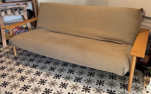 Design slaapzetel / sofa in massief hout, Queen size, Beige, 140 cm, Enlèvement
