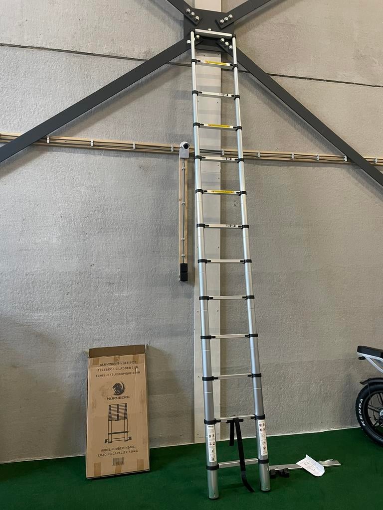 Nieuwe Nürnberg 3,8 of 4.4M telescoop ladder, Doe-het-zelf en Bouw, Ophalen, Nieuw, Ladder, Opvouwbaar of Inschuifbaar