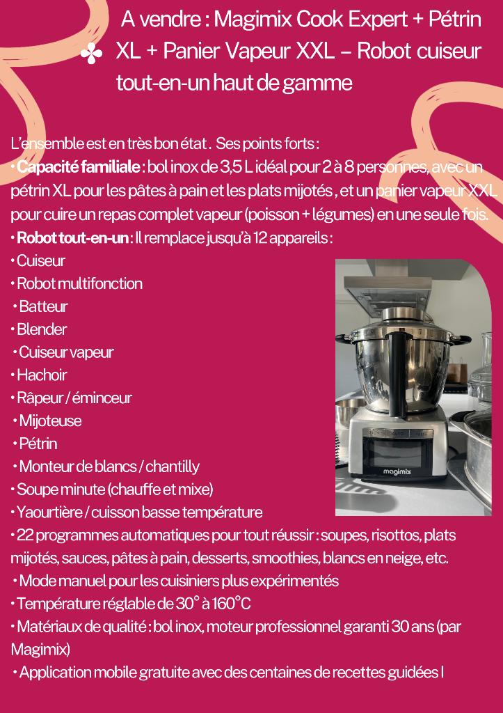 Magimix cookexpert, Electroménager, Mélangeurs de cuisine, Comme neuf, 3 à 4 litres, 3 vitesses ou plus, Enlèvement