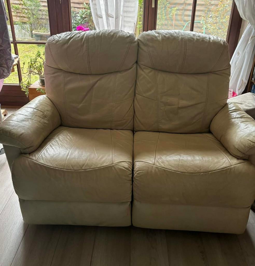 Canapé 2 places et 3 places en similicuir, Ophalen, Gebruikt, Similicuir beige, Tweepersoons