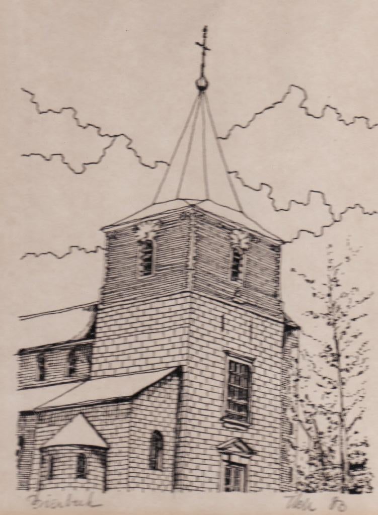 pentekening 1980 Kerktoren van Bierbeek, Antiek en Kunst, Kunst | Tekeningen en Fotografie, Ophalen of Verzenden