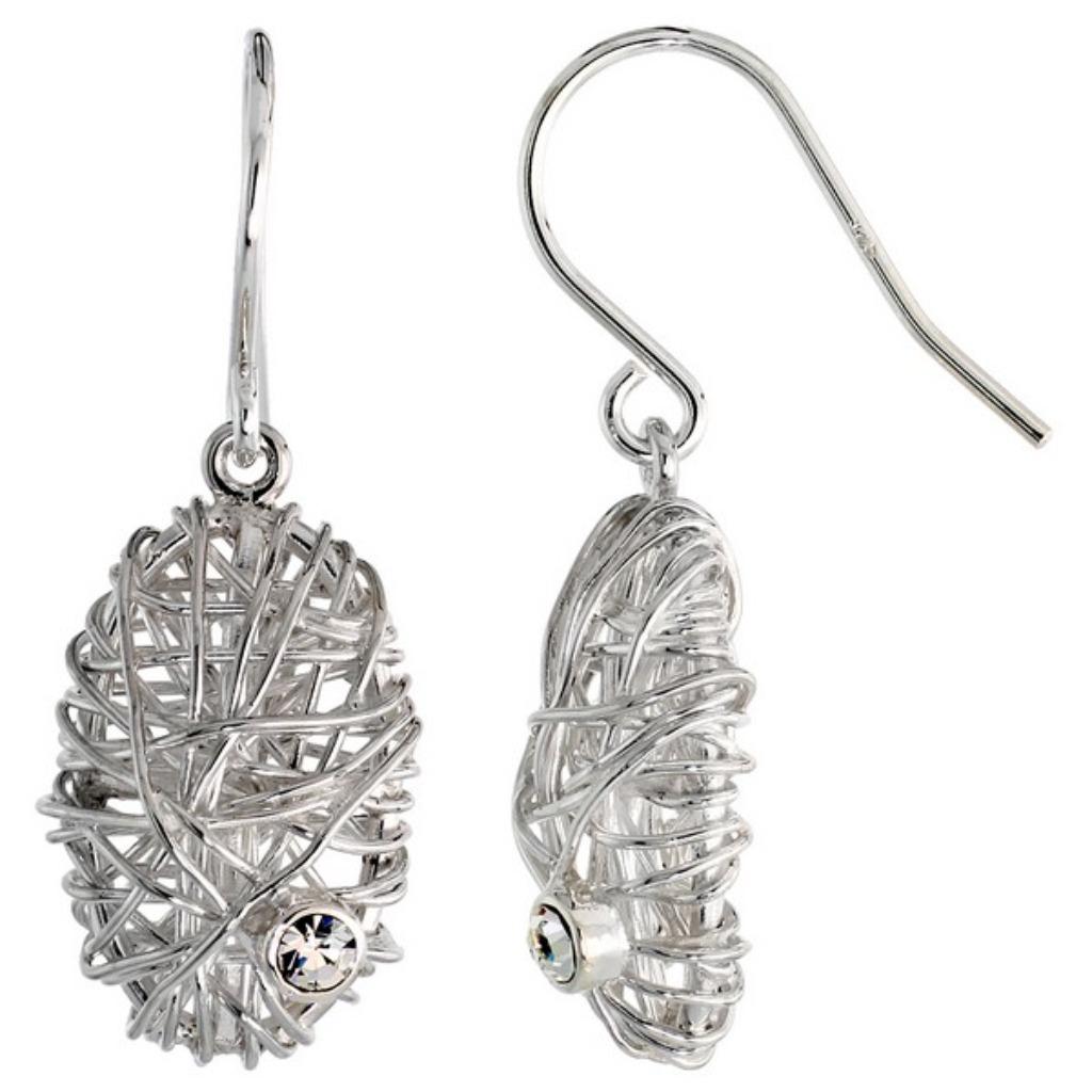 Boucles d'oreilles ovales en argent filigrané avec zircones, Neuf, Enlèvement ou Envoi, Avec pierre précieuse, Argent