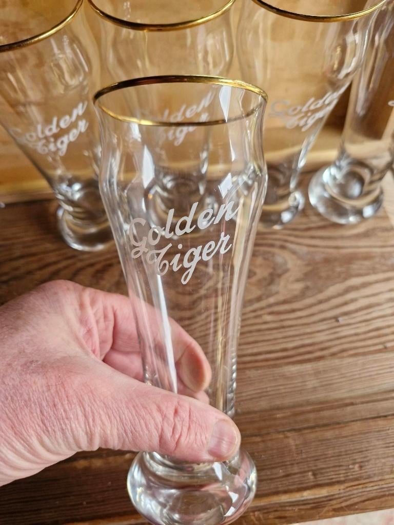 6 GOLDEN TIGER  bierglazen brouwerij de Blieck Aalst, Ophalen of Verzenden, Zo goed als nieuw, Glas of Glazen, Overige merken